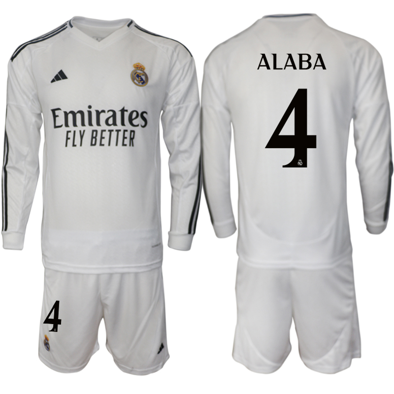 Men 2024-2025 Club Real Madrid home Long Sleeves White #4 Soccer Jerseys